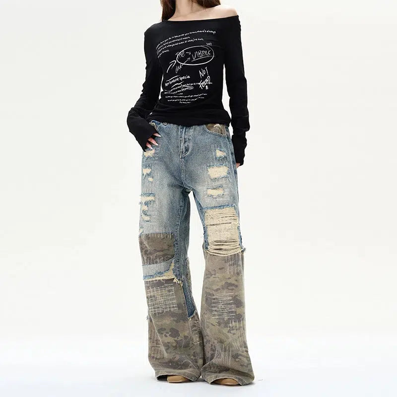 Patchwork Distressed Denim Pants