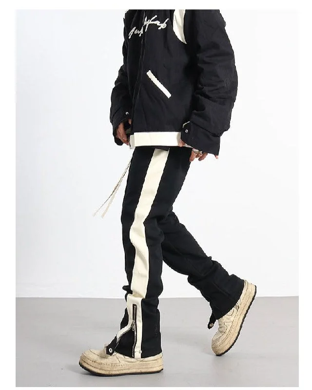 White Stripe Side Slit Track Pants