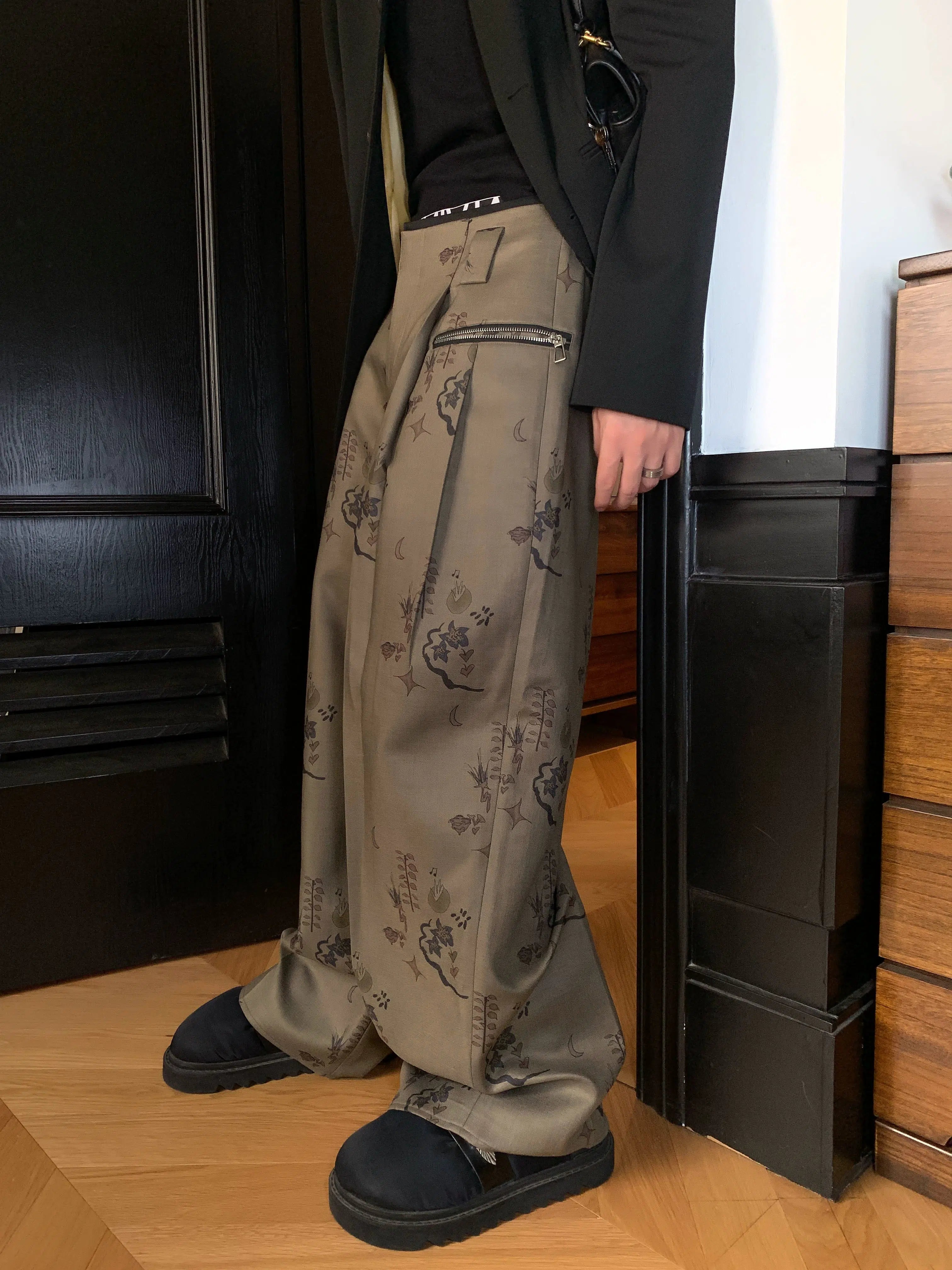 Wide-Leg Patterned Casual Pants