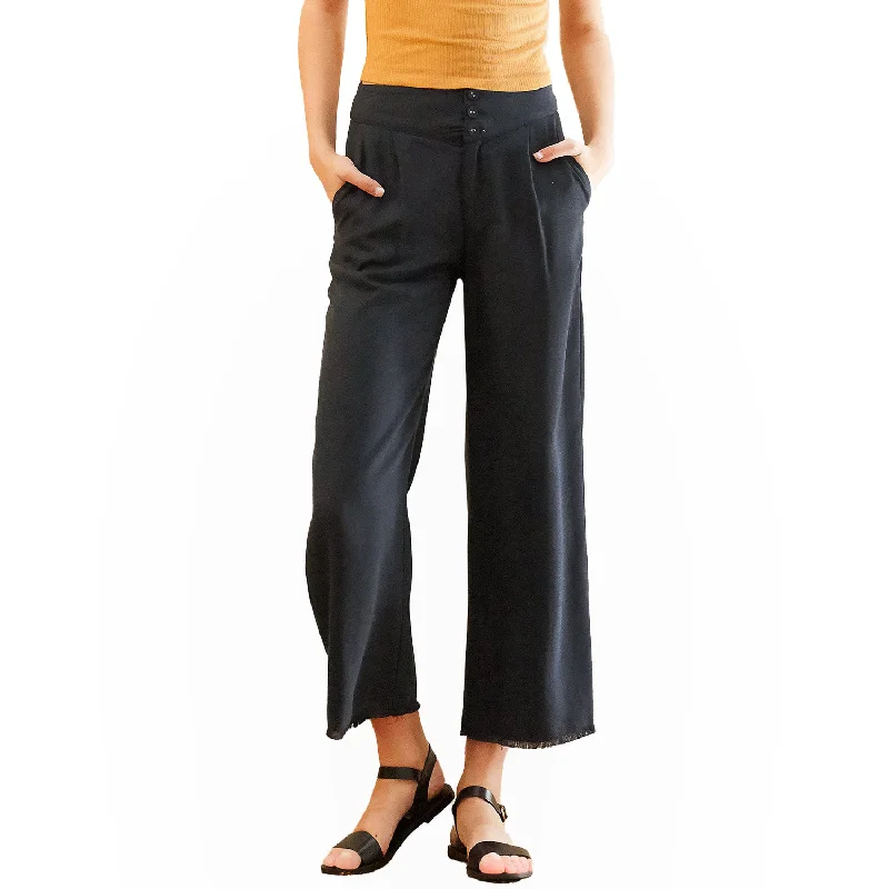 Women's Fringe Hem Cropped Pants in Navy