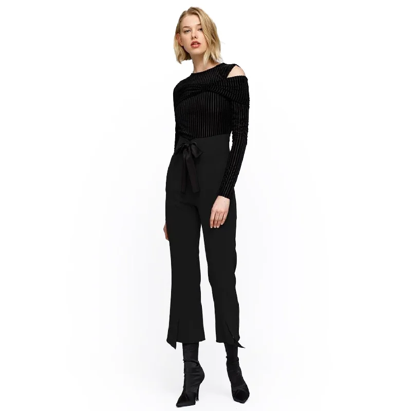 Women's High Waist Front Slit Trouser In Black