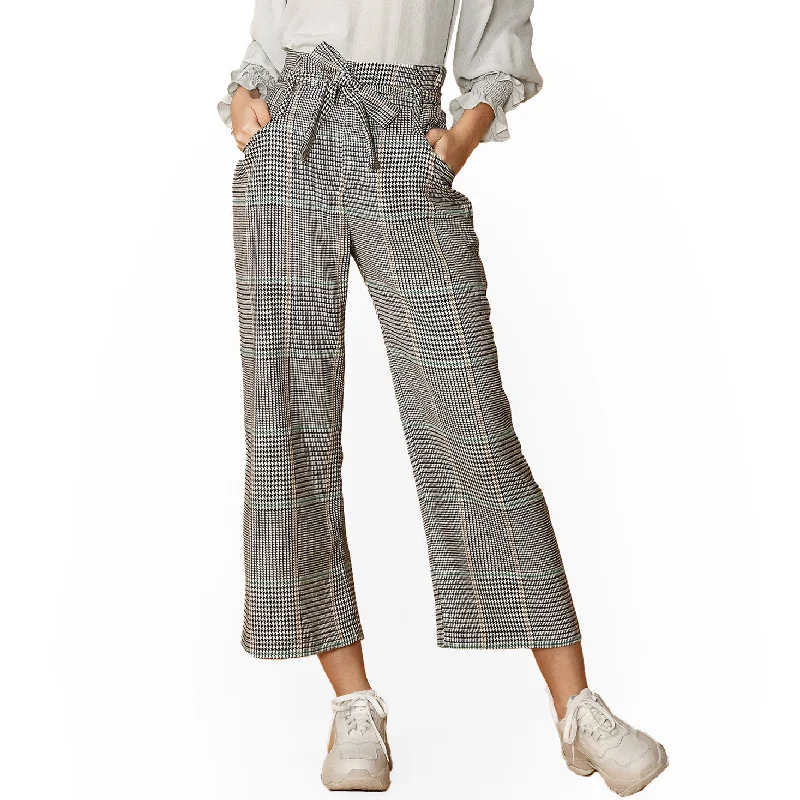 Women's Plaid Tie Waist Cropped Pants in Fall Glen