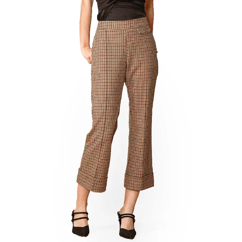 Women's Wide Cuff Trouser in Peach Gingham