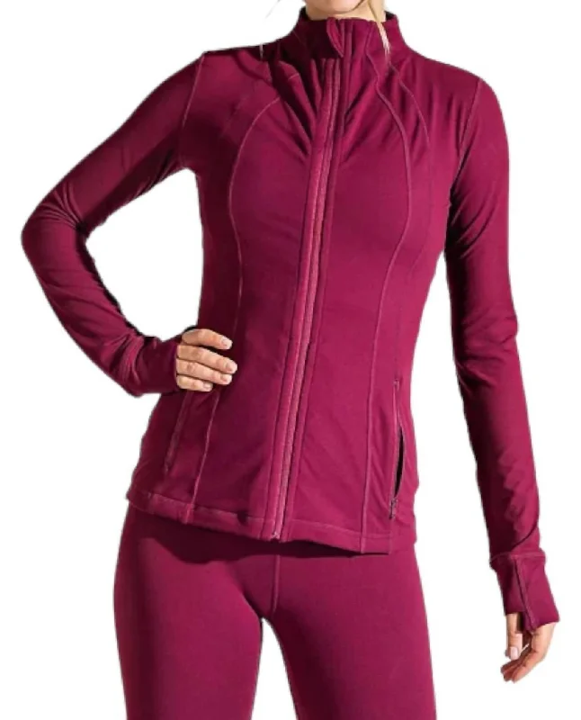 Athleisure Zipper Jacket In Burgundy