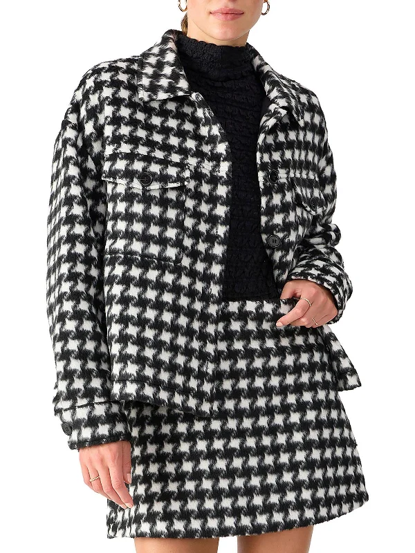 Womens Wool Blend Houndstooth Shirt Jacket