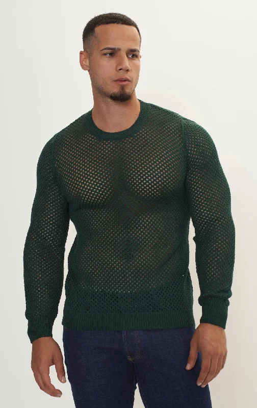 See Through Fishnet Muscle Fit Shirt - Green