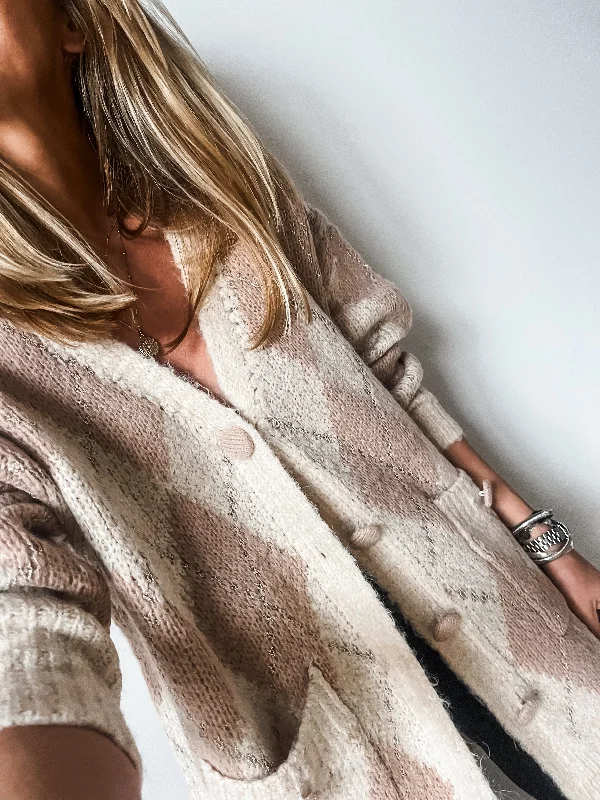 Argyle Knit Button Cardigan