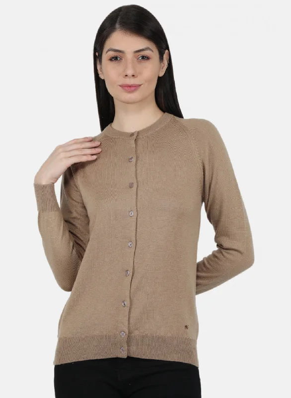 Women Beige Solid Cardigan