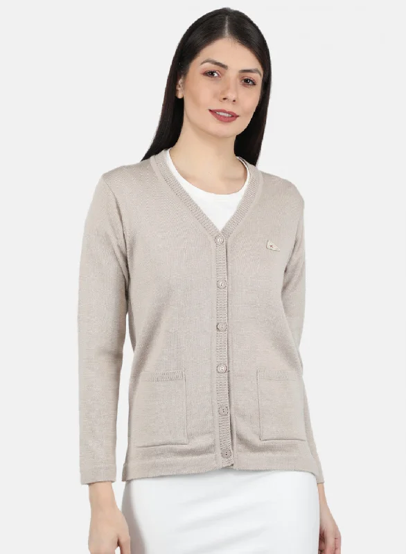 Women Beige Solid Cardigan