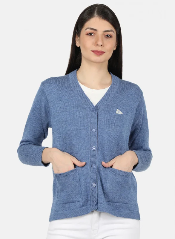 Women Blue Solid Cardigan