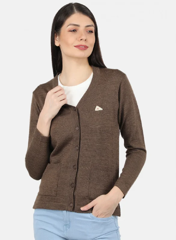 Women Brown Solid Cardigan