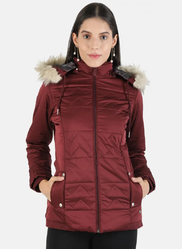 Women Maroon Solid Jacket