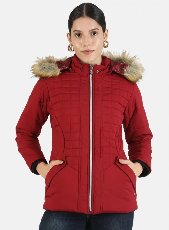 Women Maroon Solid Jacket