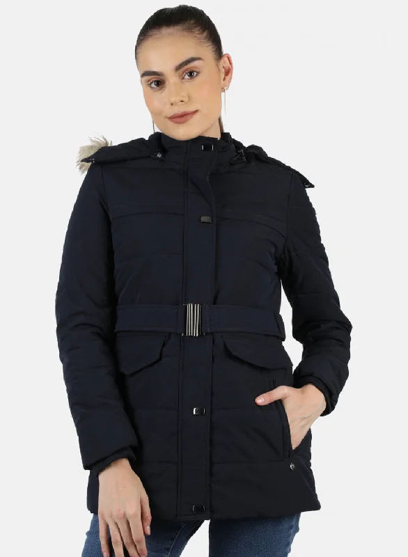 Women Navy Blue Solid Jacket