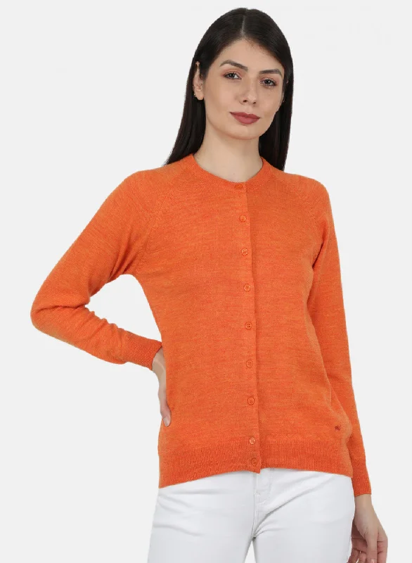 Women Orange Solid Cardigan