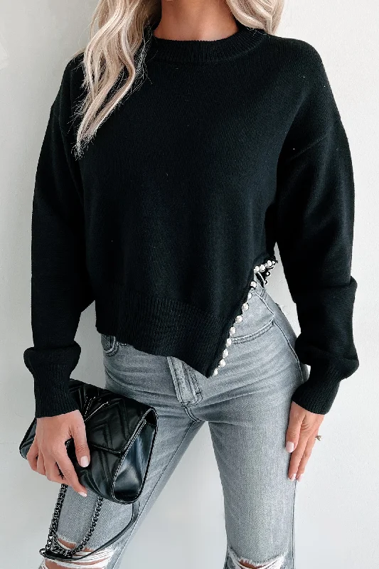 Seeking The Extraordinary Asymmetric Metal Beaded Sweater (Black)