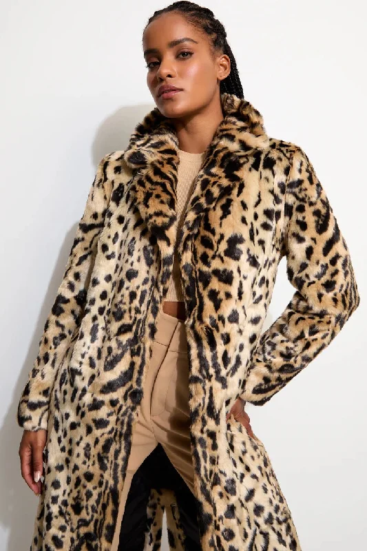 UNREAL FUR Womens The Long Song Coat - Light Leopard