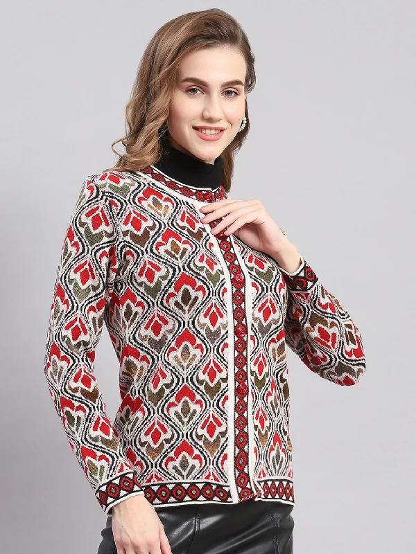 Women Multicolor Self Design Round Neck Full Sleeve Cardigans