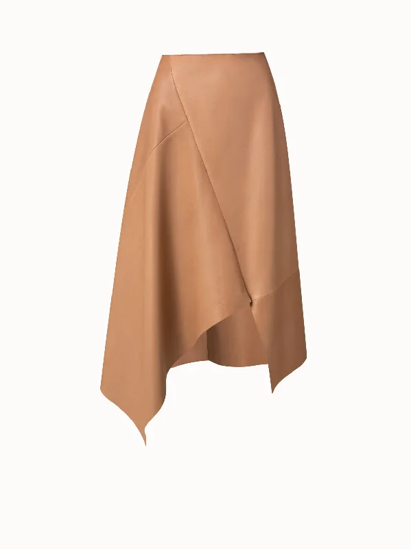 Asymmetrical Lamb Nappa Leather Midi Skirt