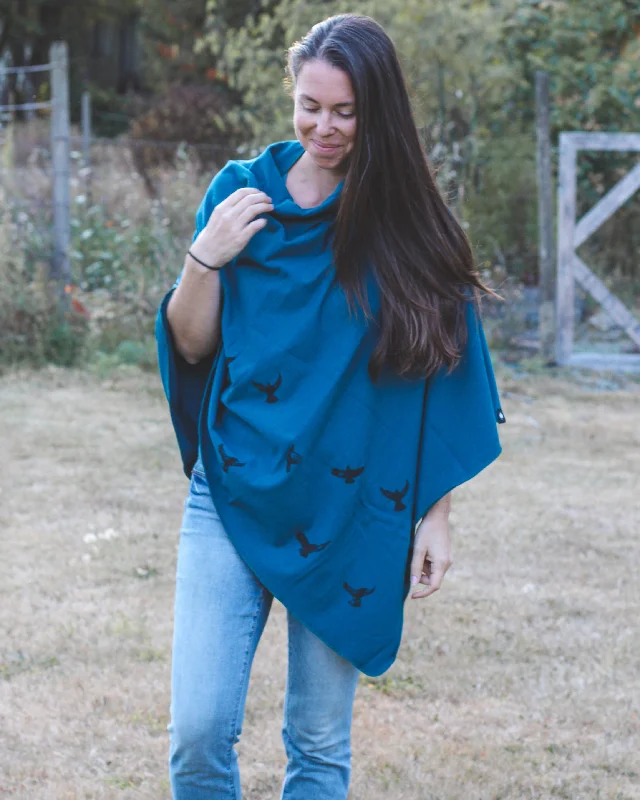 Moroccan Tencel Lyocell Poncho with Birds Print