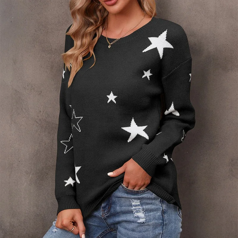 New Casual Bottoming Sweater Women's Loose Round Neck Pullover European American