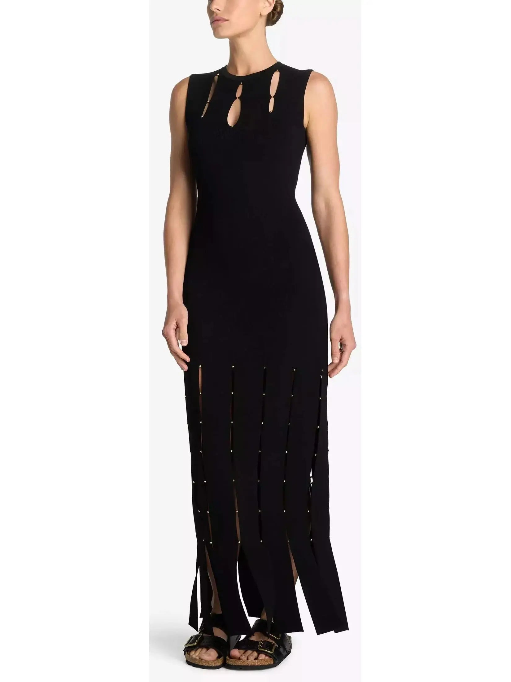 Stretch Knit Slit Gown, Black