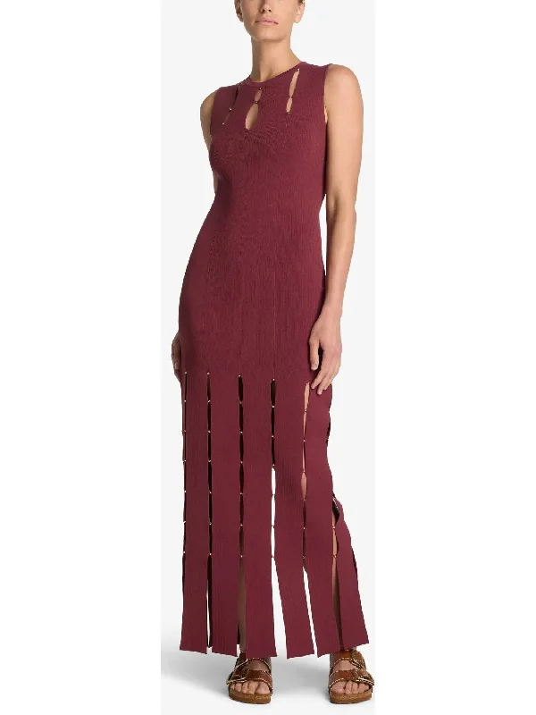 Stretch Knit Slit Gown, Cranberry