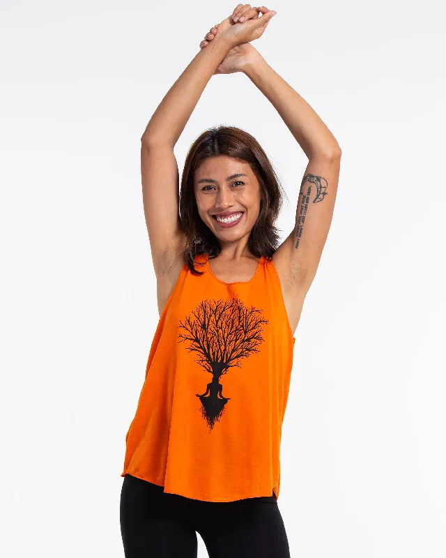 Womens Meditation Tree Tank Top in Orange