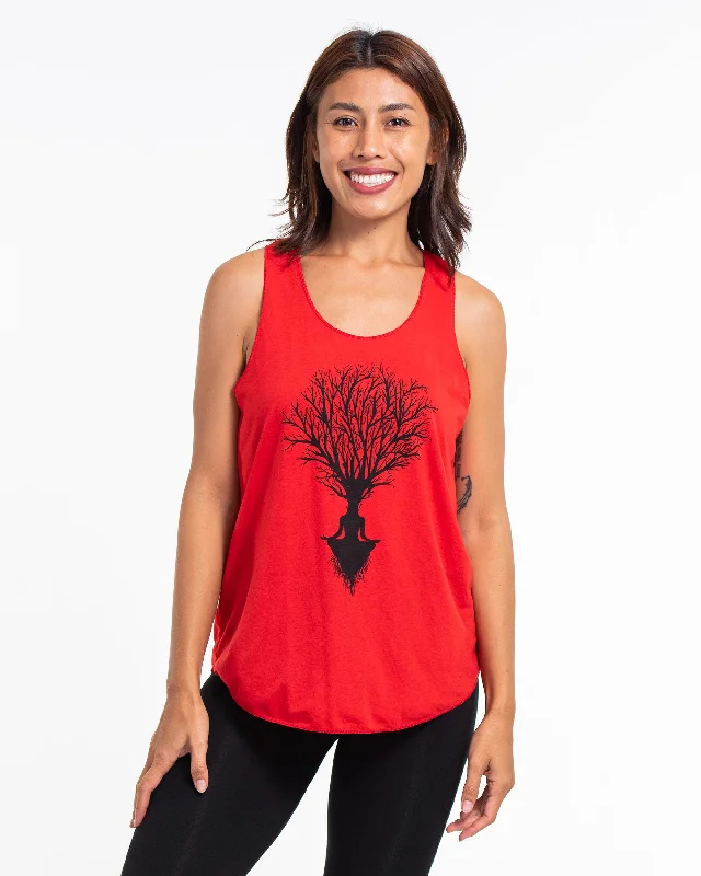 Womens Meditation Tree Tank Top in Red