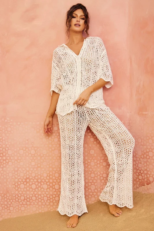 Heat Wave Crochet Pants - White