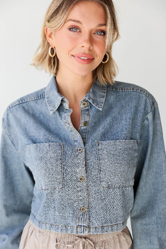 FINAL SALE - Casually Impressive Grey Denim Cropped Blouse