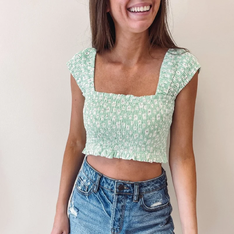 Mint Smocked Crop Top