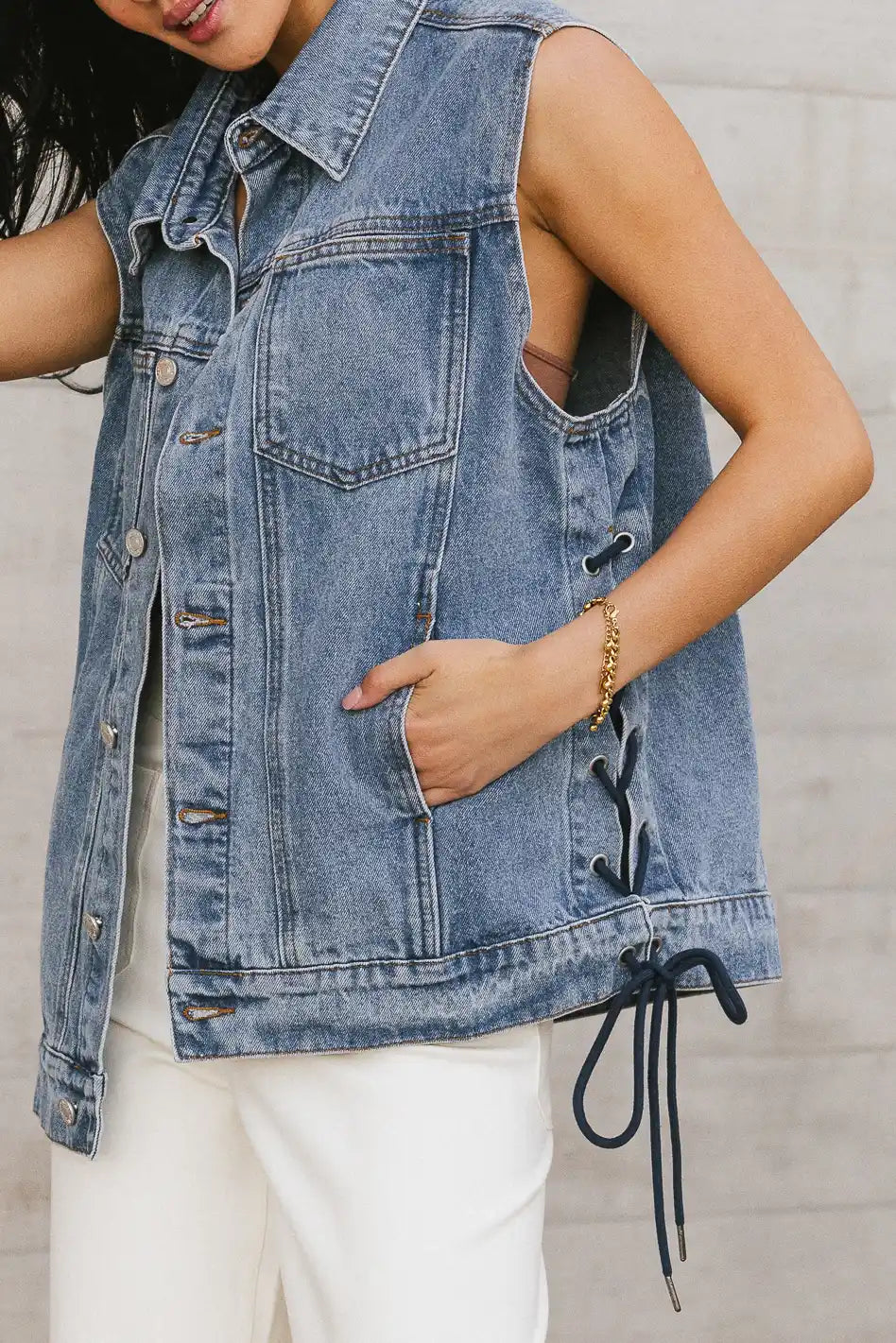 Stephie Lace Up Denim Vest